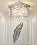 Dope Modern Square Raindrop Crystal Chandelier Flush Mount Ceiling Light Fixture For Dining Room And Bedroom
