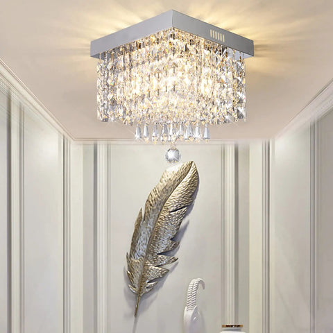 Dope Modern Square Raindrop Crystal Chandelier Flush Mount Ceiling Light Fixture For Dining Room And Bedroom