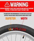 Warning sign about checking diameter and width for Two Pack 16 Inch Bike Tubes 16x1.75 16x1.95 16x2.10 16x2.125
