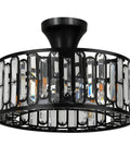 18 Inch Bangin Farmhouse Caged Industrial Ceiling Fan With Lights Whisper Quiet Motor Remote Control Four Timing Options Three Speed Settings Ideal For Bedroom Kitchen Dining Living Room, matte black with crystal accents