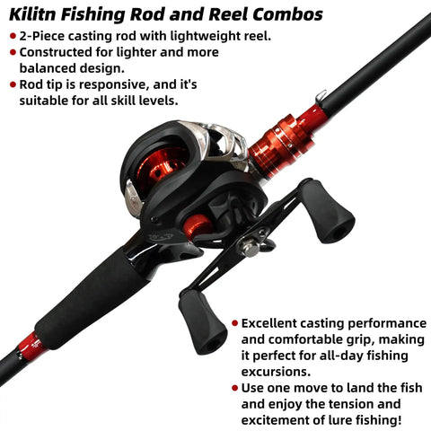Baitcasting Fishing Rod And Reel Combo 6 Foot Or 7 Foot Two Piece Fiberglass Wrapped Carbon Fiber Rod With EVA Handle Right Hand Reel