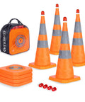 Four Pack 28 Inch Collapsible Traffic Cones With LED Light Reflective Collars Quick Pop Up Extendable Road Safety Cones