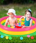 Inflatable Kiddie Pool With 50 Ball Set For Backyard Summer Water Play, 45 Inch Baby Pool With 50 Mini Balls featuring two children playing.