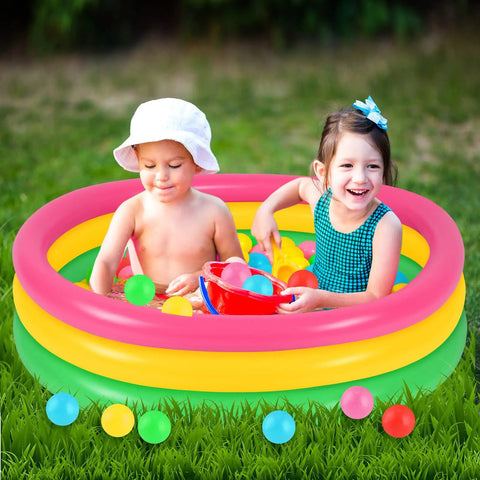 Inflatable Kiddie Pool With 50 Ball Set For Backyard Summer Water Play, 45 Inch Baby Pool With 50 Mini Balls featuring two children playing.