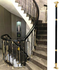 Top Notch Gold Aluminum Stair Balusters With Adjustable Railing Spindles Crafted For Indoor Patio And Deck Use Built Like A Tank Rust Resistant Coating No Sweat Assembly Sweet Upgraded Railings Twenty Piece Bundle with curved black railings.