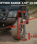 33 Inch Ratcheting Off Road Utility Farm Jack 3 Ton Capacity With Lift Range 5.12 To 26.38 Inches Multi Directional Use Vertical Or Horizontal For Off Road Adventures Farm Work Emergency Rescue And Rugged Terrain lifting a vehicle