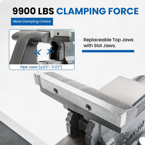 Six And A Half Inch Beefy Bench Vise Heavy Duty With Anvil And 210 Degree Swivel Base Built To Last In Ductile Iron For Maximum Grip And Smooth Easy Clamping On Wood And Metal Projects
