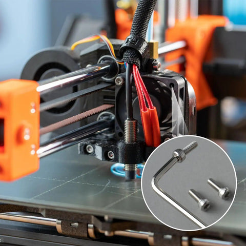 Top Shelf M3 X 30mm Hex Socket Head Cap Screws Crafted From Ridiculously Tough 304 Stainless Steel 18 8 With Full Threads Bright Finish Pack Of 120 Bonus Hex Wrench installed in a 3D printer.