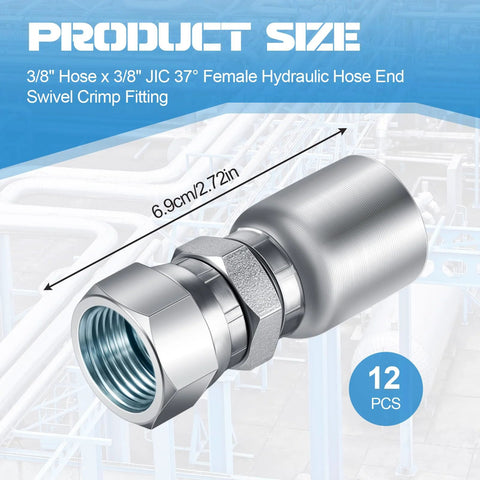 12-pack 3/8-in hose to 3/8-in JIC 37° female hydraulic swivel crimp fittings