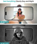 Wireless Battery Powered 2K Video Doorbell showing clear day and night vision with person and package on screen