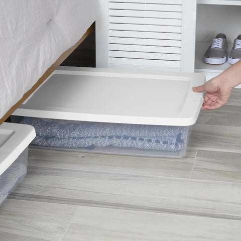 Totally Dope 28 Quart Storage Bins 2 Pack Featuring Crisp Clear View And Snug Snap Lid For Legit Closet Organization under bed use.