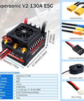 Supersonic V2 130A Beefed Up Brushless ESC With Overheat Protection for 1/8 Scale RC Cars, includes XT60/XT90 plug and sensor mode.
