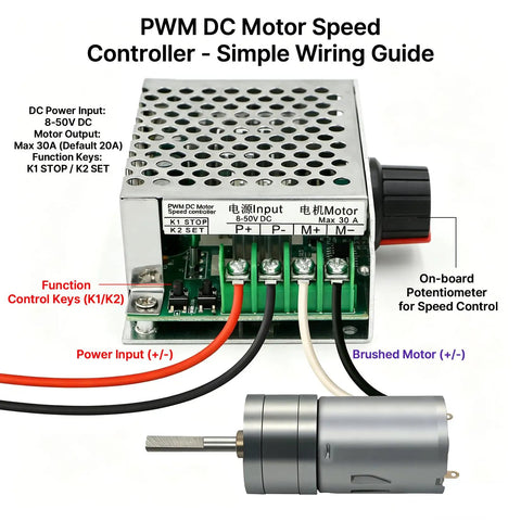 DC Motor Speed Controller 8-50V 30A With Adjustable Overcurrent And Delay Protection For Kids Electric Ride On Brushed Motors Safe Stall Protection Smooth Throttle Control No Fuss Install