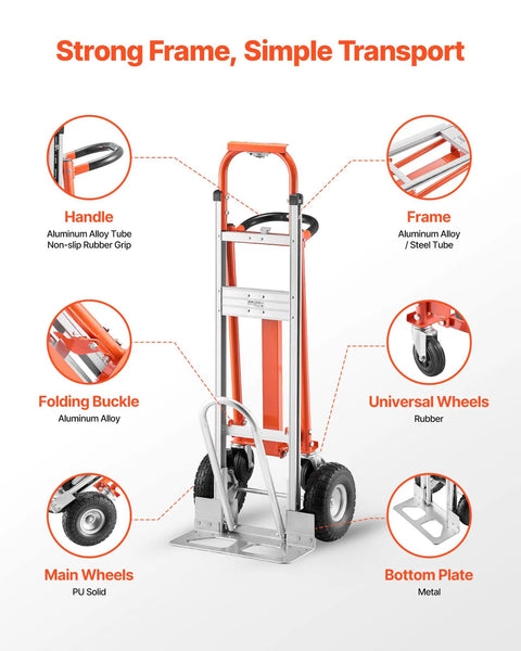 Heavy Duty 4 In 1 Hand Truck Dolly With 1000 Lb Capacity Converts Between 2 Wheel And 4 Wheel Modes Non Slip Handle