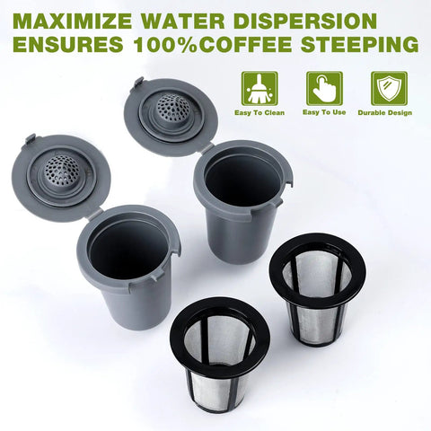 Two Pack Reusable Coffee Filter Cups For Single Serve Brewers Gray BPA Free Refillable Cup Filter For Home Barista Use No Waste Eco Friendly Daily Brews