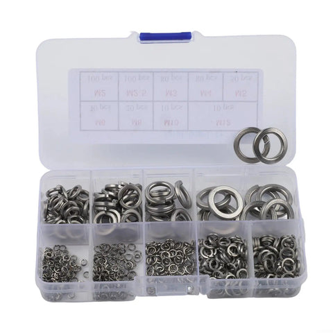 Open Spring Washers And Split Lock Washer Set, 480 Pcs Mechanical Fastener Kit for Machinery Hardware in a plastic organizer