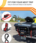 Retractable Ratchet Straps For Boats And Jet Skis 1 Inch By 2.5 Feet Heavy Duty Transom Tie Downs 2 Pack on a trailer with S hooks