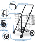 Foldable Utility Shopping Cart With Double Baskets For Grocery And Laundry, metal frame, swivel wheels, ergonomic handle
