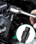 Half Inch Flexible Shaft Extension Tool For Tight Spaces DIY Friendly Reach Extender attached to ratchet in engine bay