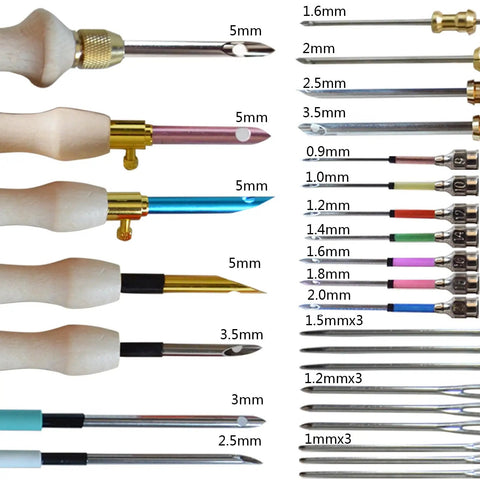 Close-up of needles and tools in All In One Starter Punch Needle Embroidery Kit For Adults Beginners With Adjustable Tools Set
