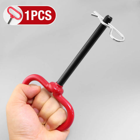 Heavy Duty Trailer Hitch Pin Three Eighths Inch By Four Inch With R Clip For Lawn Mower Tractor And Trailer Red Durable Steel Pin Built To Last With Comfortable Coated Handle, black steel pin with red vinyl handle and R clip