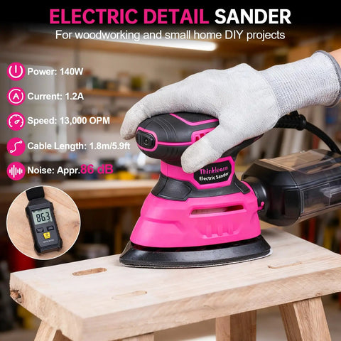 Detail Sander 13000 RPM Compact Electric Sanding Tool With 1 2A 140W Motor in use on wooden surface