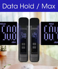 Digital Decibel Meter With LCD Display And Max Data Hold Battery Indicator Pocket SPL Sound Level Meter For Home Office And Noisy Neighbors 30 To 130 DBA Rechargeable shown with HOLD and MAX readings