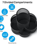 360 Degree Desk Pen Holder With Seven Compartments Floral Design Black Finish Rotating Cup Organizer for office desk.