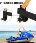 Heavy Duty Watercraft Lift Sling for Material Handling With Thickened Marine-Grade Polyester Strap And Reinforced Steel Bracket, showcasing 2/5" thick steel brackets.