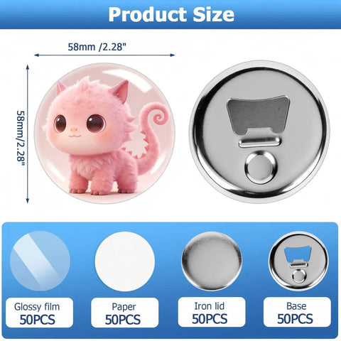 50 Sets 2.25 Inch Bottle Opener Button Badges With Magnetic Backing Must Have DIY 58mm Button Maker Supplies Fridge Magnet Blanks