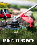 Close-up of Gas Powered Weed Wacker 25.4cc 2 Cycle String Trimmer And Edger with 16 Inch Cutting Swath and 10 Inch Brush Cutter Blade.