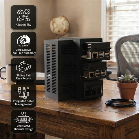 Kickass Modular Server Rack For Raspberry Pi With Zero Fuss Friction Fit Build showing tool-free assembly and easy access