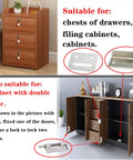 Heavy Duty Cabinet Lock With Keys For Single Or Double Doors installed on wooden drawers and cabinets, showing application
