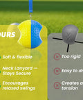 Forearm Connection Golf Swing Trainer for Consistent, Precise Swings with soft memory foam and adjustable lanyard, blue yellow