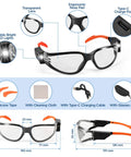 Kickass Rechargeable Led Safety Glasses With Built In Work Lights For Mechanics Auto Repair And Tight Garage Jobs Featuring Hella Bright Fog Free Lenses And Scratch Resistant Shielding, showcasing design and accessories.