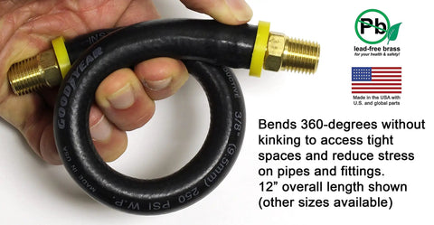 Badass 12 Inch Short Air Compressor Hose Built Like A Tank With Lead Free Brass 1/4 Male Npt To Male Npt Fittings for tight spaces.