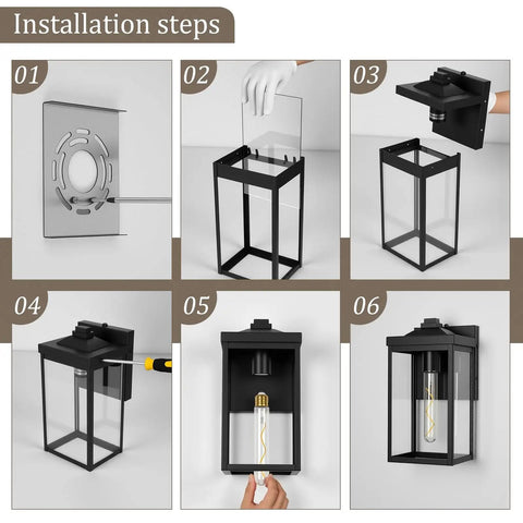 Two Pack Black Outdoor Wall Lights Waterproof Exterior Fixtures With Seeded Glass Modern Square Patio Porch Wall Mount Lamps For Porch House And Garage