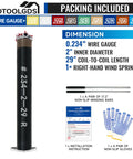 Right Hand Garage Door Torsion Spring 0.234x2x29 In Red Cone Non Slip Winding Bars And Gloves displayed with dimensions