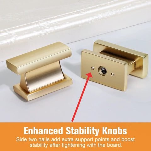 Top Shelf 20 Pack Square Cabinet Knobs Brushed Gold Single Hole Drawer Pulls Solid Zinc Alloy showing enhanced stability feature.
