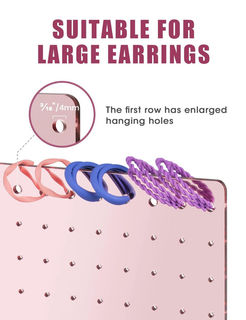 Close-up of Rose Gold Mirror Finish Acrylic Earring Stand Three Pack Set displaying large earring holes.