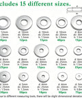 455 Piece 304 Stainless Steel Fender Washer Kit With 15 Size Options For Bolts And Screws M3 To M12 showing 15 different sizes