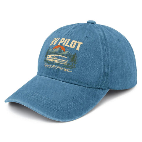 Funny RV Pilot Hat For Men Cyan Blue Camper Road Trip Cap With Adjustable Strap Trendy Vacation Style Dad Hat