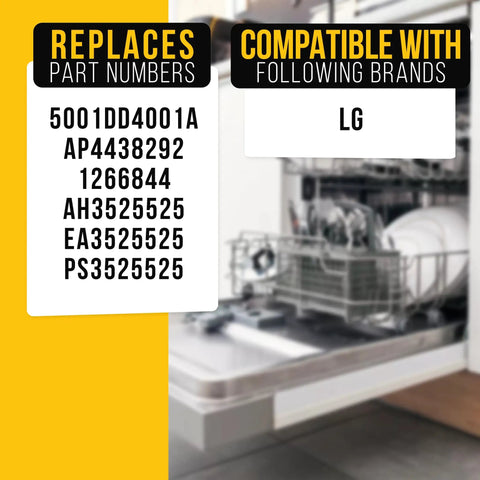 List of compatible part numbers and LG brand with an open LG dishwasher, related to Two Pack LG Dishwasher Mounting Bracket Replacement for AP4438292 1266844 PS3525525 LDF6920ST LDF7932ST LDF6810ST LDF6810BB Easy Install Fits Multiple LG Dishwashers.