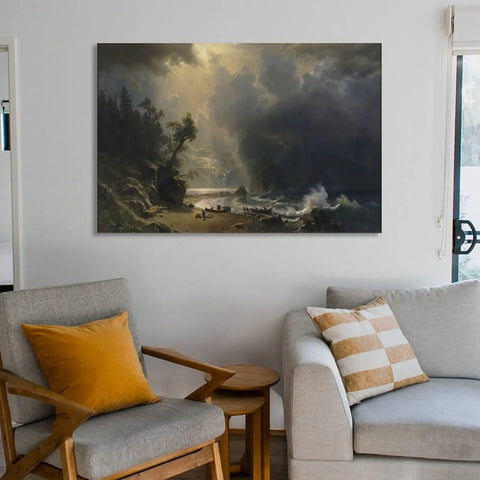 Dope Vintage Canvas Wall Art Featuring Puget Sound On The Pacific Coast By Albert Bierstadt Lit Landscape Print Ready To Hang For Chill Spaces Straight Up Great Home Decor And Sweet Gift
