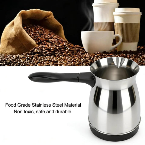 Turkish Coffee Maker 600ml Stainless Steel Pot Electric Arabic Greek Coffee Machine With Auto Warmer next to coffee cups