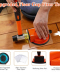 Pro Grade Floor Gap Fixer Tool With Strong Suction Cup And 10 Reusable Sticky Pads in use on hardwood floor
