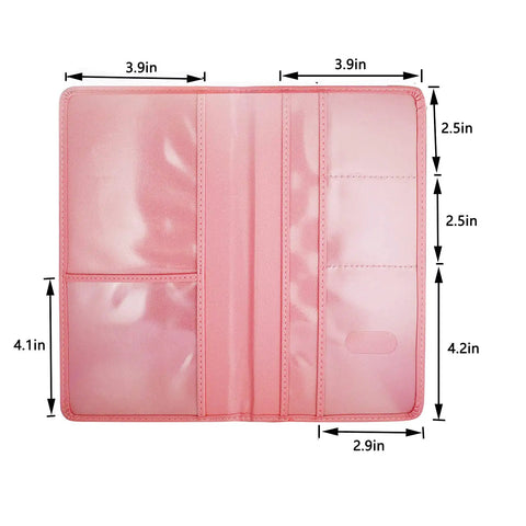 Premium Leather Car Document Wallet With Clear Window Pockets For Registration Insurance And Id Cards Nifty Glove Box Stash, 5.3x9.5 inches pink design.