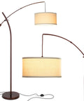 Arc Floor Lamp With Linen Shade Sleek Bronze Finish Adjustable Arm For Living Room Office Reading Over Sofa Industrial Style