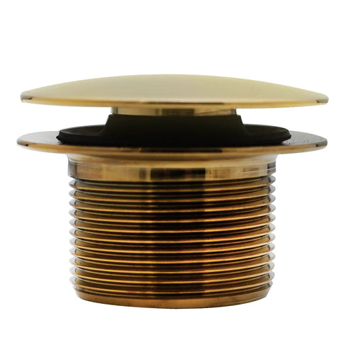 Slick Sch 40 Pvc Bathtub Waste Assembly With Illusion Overflow Plate And Tip Toe Drain Plug polished brass finish drain plug close-up.