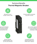 Tandem Mini Circuit Breaker For QO Panels Two In One 2 Poles 20 Amp 120 240V Plug In Mount Dual Breaker With Thermal Magnetic Trip 10kA Interrupt Rating Space Saving Design Clam Pack QO2020C shown with technical benefits.